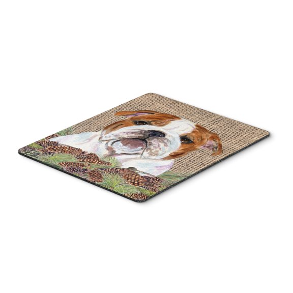 Carolines Treasures SS4075MP "Bulldog English on Faux Burlap with Pine Cones Mouse Pad Hot Pad or Trivet" Large