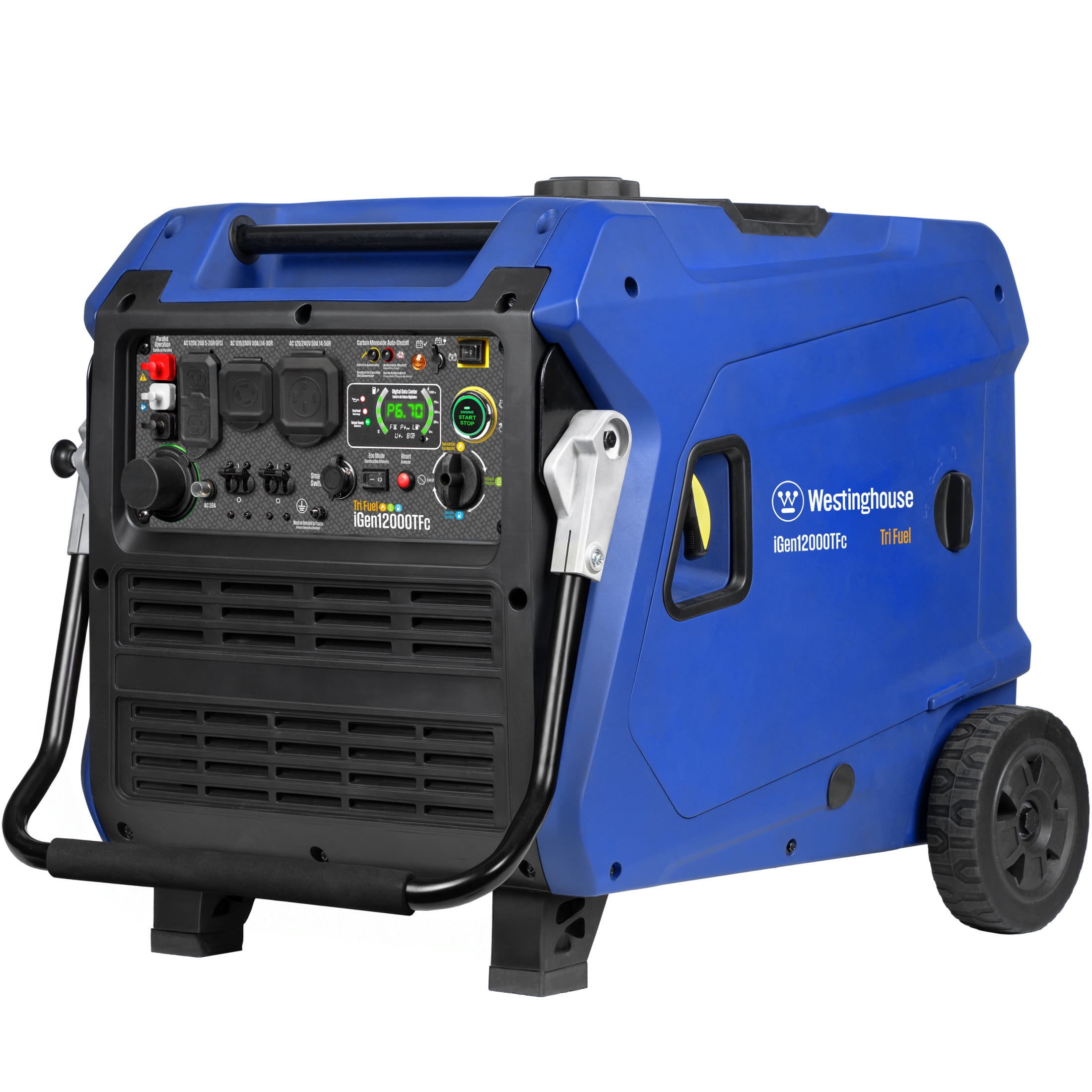 Westinghouse 12,000 Peak Watt Portable Inverter Generator, Tri Fuel, Gas, Propane, Natural Gas Powered, Remote Start with CO Sensor