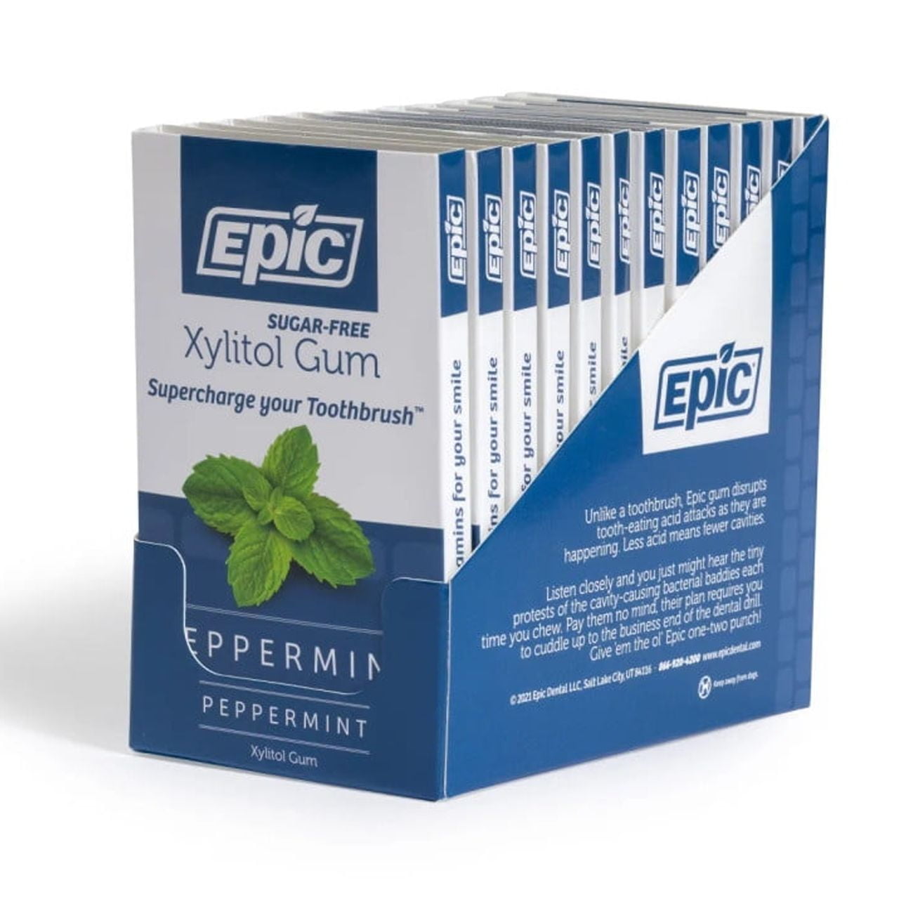 Epic Xylitol Chewing Gum - Sugar Free & Aspartame Free Chewing Gum Sweetened w/Xylitol for Dry Mouth & Gum Health (Peppermint, 12-Piece Pack, 12 Packs)
