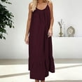 thumbnail image 1 of Uootdi Robes de Plage pour Femmes à Bretelles Spaghetti Sans Manches à Volants Unies Robes Maxi Vacances Légères Fluides en Lin Cadeau, 1 of 7
