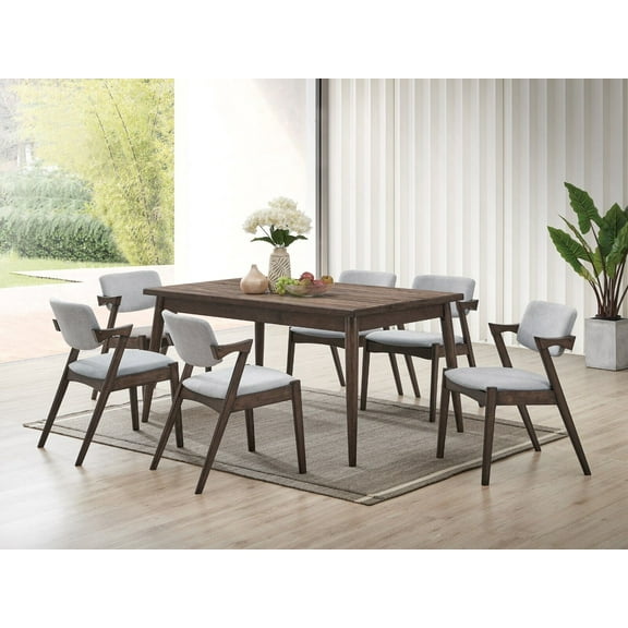 Modern Attractive 7pc Dining Set Table w 6x Side Chairs Unique Design Chair Ash Walnut Kitchen Dining Room
