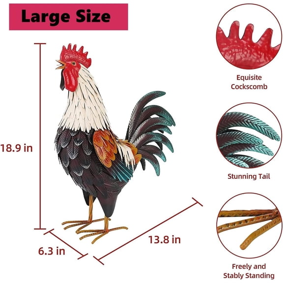 Metal Rooster Decor,Yard Chicken Decorations,Outdoor Garden Statues, Metal Chicken Sculpture for Backyard  Kitchen Decor & Lawn Ornaments