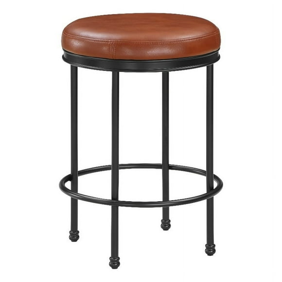 Montecarlo Caramel Faux Leather and Metal Backless Counter Height Stool