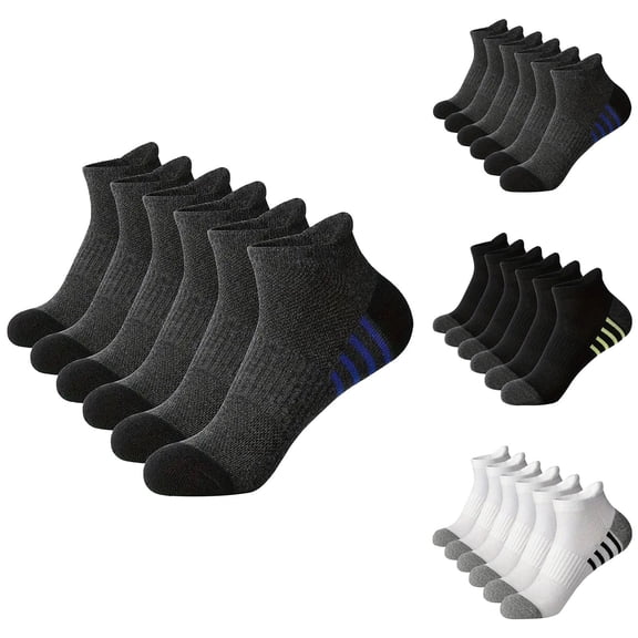 Helii Men's 6 Pack Ankle Socks – Low Cut Athletic Running Socks, Breathable Polyester Sport Socks with Reinforced Heel & Toe, Lightweight Moisture Wicking Performance Socks Grey,One Size
