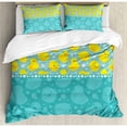 thumbnail image 3 of Rubber Duck Twin Size Duvet Cover Set, Yellow Cartoon Duckies Swimming in Water Pattern with Fun Bubbles Aqua Colors, Decorative 2 Piece Bedding Set with 1 Pillow Sham, Teal Blue, by Ambesonne, 3 of 3