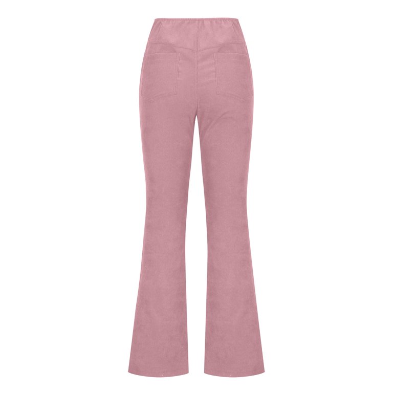 Hfyihgf Plus Size Corduroy Flare Pants for Women Vintage High Waisted Pants  Straight Leg Casual Comfy Bell Bottom Trousers(Hot Pink,XL) 