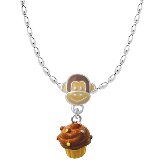 Delight Jewelry Resin Mini Vanilla Cupcake with Chocolate Frosting Mia Monkey Charm Necklace