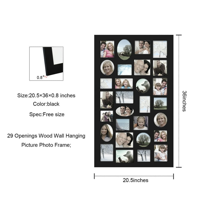 Adeco Decorative Black Wood Wall Hanging Collage Picture Photo Frame, 12 Opening