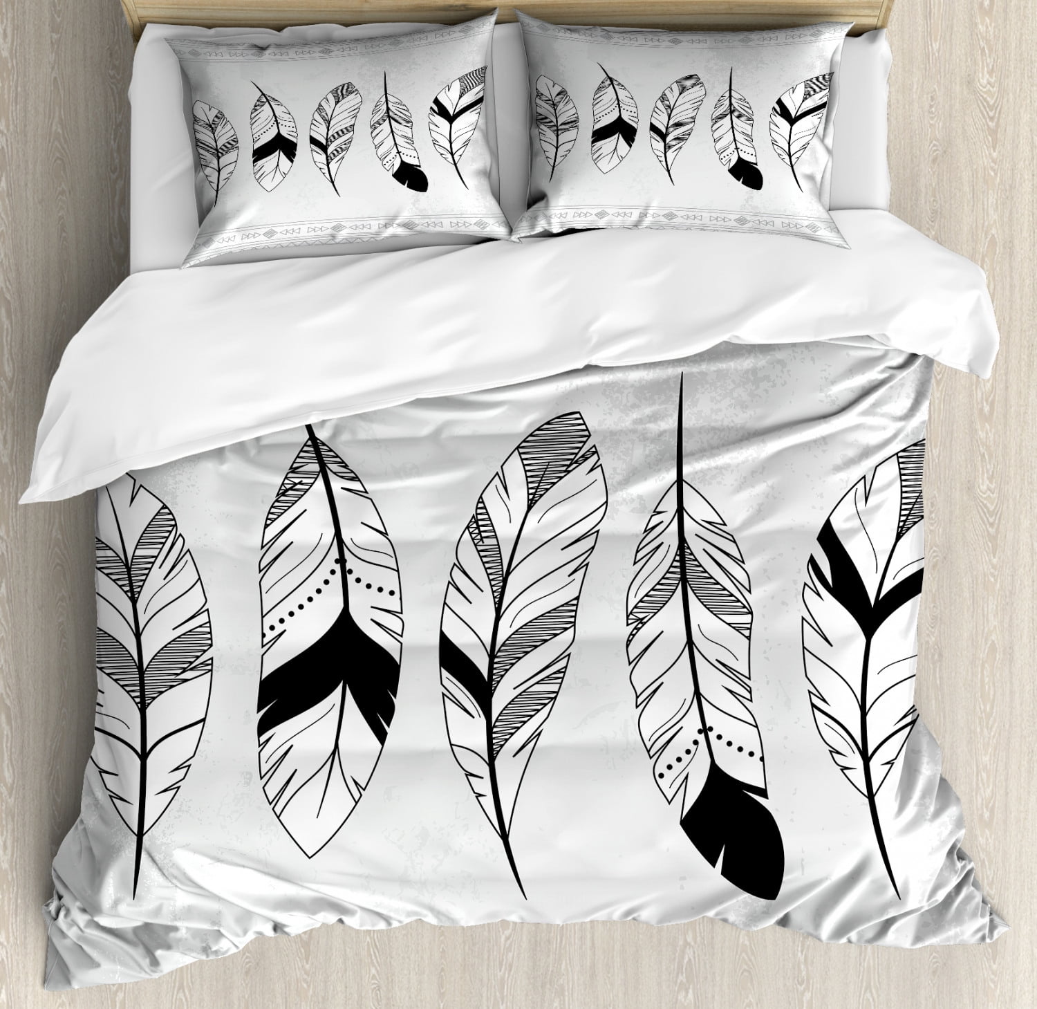 Feather King Size Duvet Cover Set Stylized Doodle Borders With