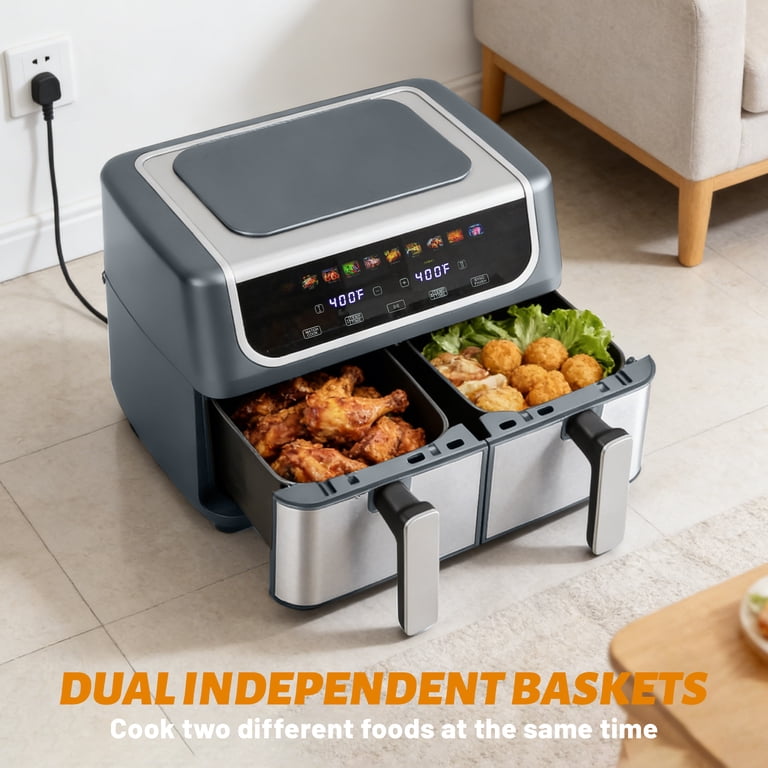 EDX 9QT Dual Basket Stainless Steel Air Fryer with Digital Sync