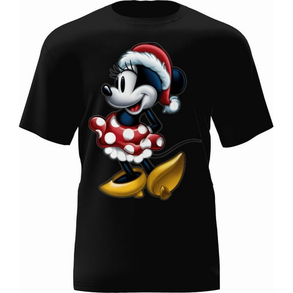 Disney Minnie Santa Hat Adult Black Tee Shirt (Women's)