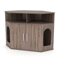FASCK Corner Cat Litter Box Enclosure with Storage Shelves & Double Doors, Space-Saving Hidden Litter Box Cabinet for Living Room & Bathroom