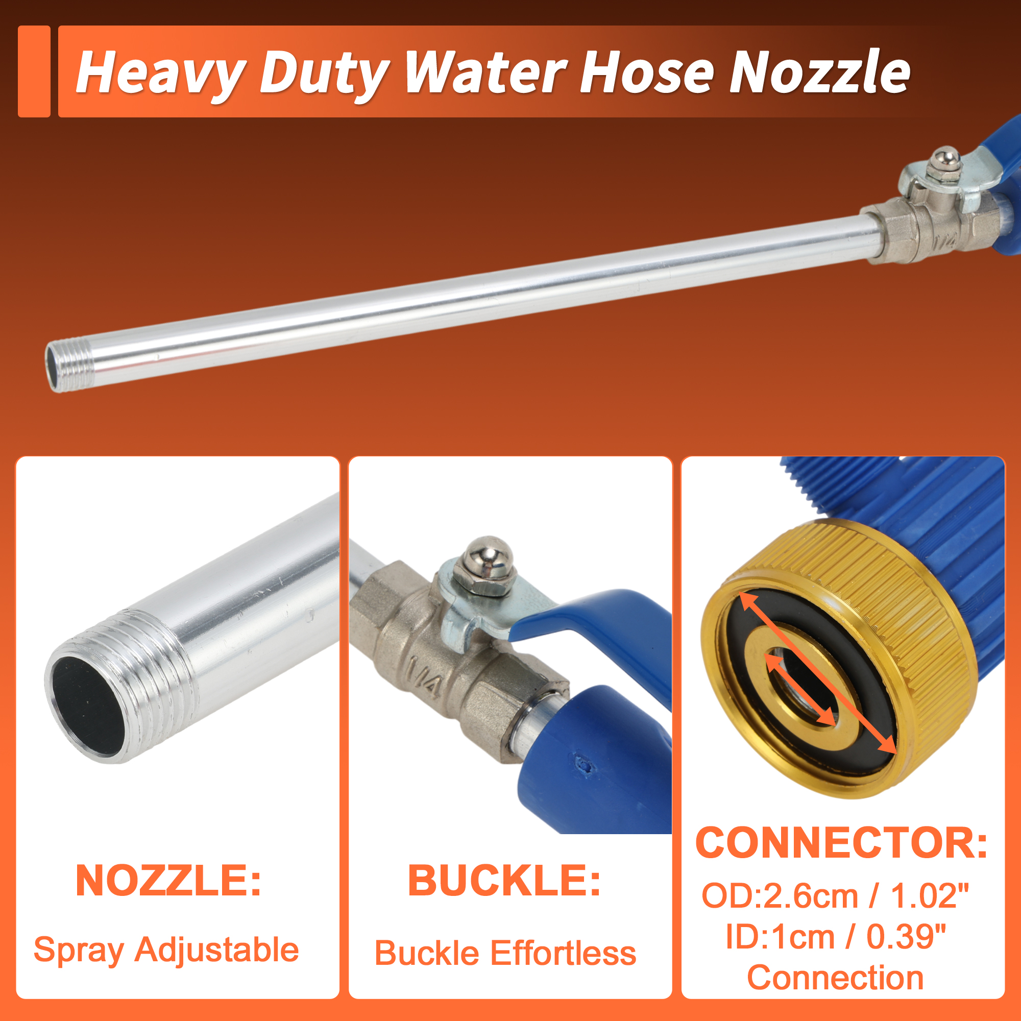 Unique Bargains Heavy Duty Water Hose Nozzle High Pressure Car Garden Hose Nozzle Adjustable Hand Sprayer for Gardening Vehicle Outdoor Washer Pet Showering Aluminum Alloy Copper TPR Blue 1Pcs