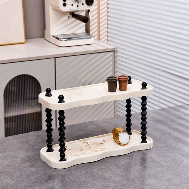 TopLLC Shoe Rack Organizer Ins Style Desktop Organizer Shelf Cup/Tea Set/Sturdy Storage Rack With Thickened Cream Yellow Frame/Black Rods Space-Saving Countertop Organizer Storage rack