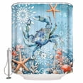 thumbnail image 2 of Blue Coastal Crab Waterproof Fabric Shower Curtain, Summer Beach Starfish Botanical Shower Curtain for Bathroom Curtains Bathtubs Hotel Washable Shower Curtains with 12 Hooks Standard 66x72, 2 of 6