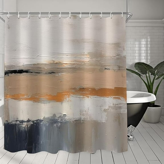 Oil Painting Abstract Shower Curtain For Bathroom, Brown Black Grey White Beige Boho Shower Curtain Set, Brushstrokes Fabric Modern Waterproof Bathroom Decor With 12 Hooks 60"W x 72"L (Pack of 1)