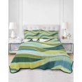 thumbnail image 2 of Quilts Twin-XL Size Bedding Set, Teal Green Ombre Lightweight Quilted Comforter, Modern Abstract Moire Wave Striped Soft Reversible Bedspread Coverlet with Pillow Covers for All Season, 68" x 98", 2 of 7