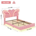 thumbnail image 2 of Homfa Full Size Velvet Upholstered Bed with LED Lights, Floating Platform Bed Frame with Butterfly Crystal Button Tufted Headboard, Pink, 2 of 7