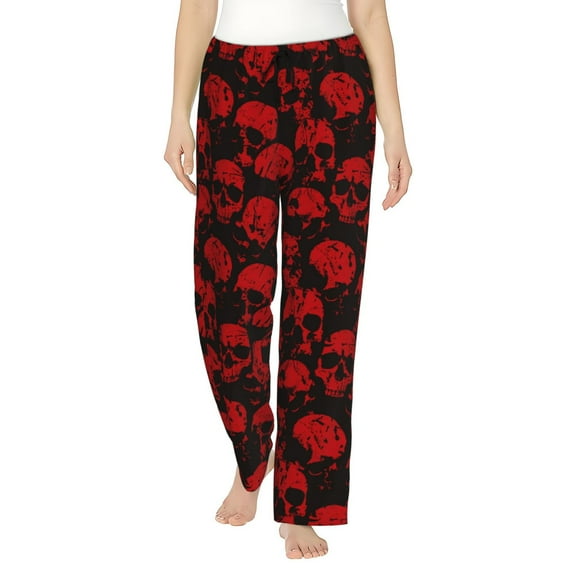 Logiee Red Skulls Print Women Pajama Pants,Comfy Pj Bottom with Pockets & Drawstring,Stretch Casual Sleepwear-Small