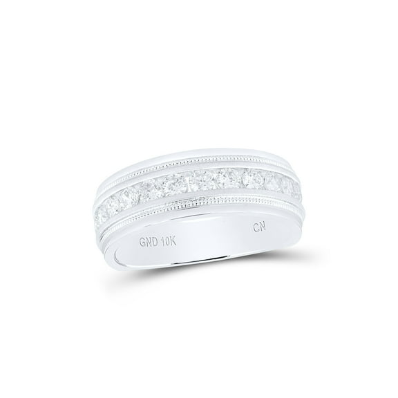 10kt White Gold Mens Round Diamond Wedding Single Row Band Ring 1 Cttw