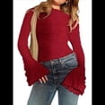 thumbnail image 2 of Camiseta de Larga Acampanada con Cuello Alto Y2K para Mujer, Camisa Ajustada con Ribete en Forma de Lechuga Vino Tinto S, 2 of 9