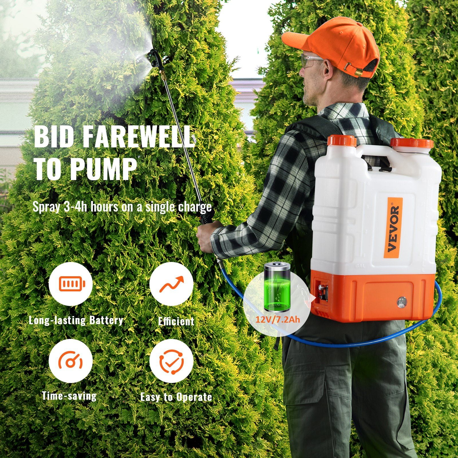 Battery Powered Backpack Sprayer Cart 4 Gallon Tank 0-94 PSI Adjustable Pressure 12V 7.2Ah Battery 8 Nozzles 2 Wands Wide Mouth Lid for Weeding Spraying Cleaning