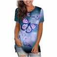 thumbnail image 1 of Blusa de manga corta con estampado digital de mariposa y cuello redondo informal para mujer Pompotops  hkajfhjk461363, 1 of 5