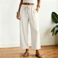 thumbnail image 2 of RFQWOVSR Women's Elastic Waist Drawstring Wide Leg Linen Pants with Pockets Loose Fit Casual Summer Trousers S, 2 of 5