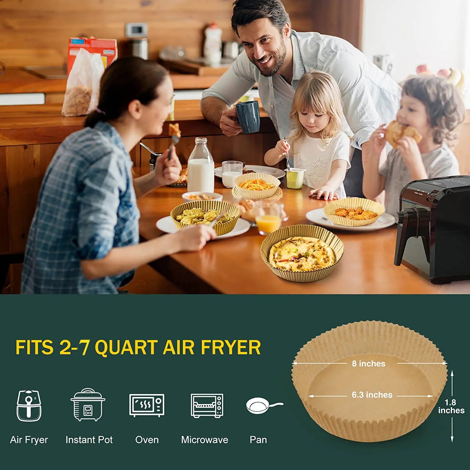 200 Pcs Air Fryer Liners Sheets Paper Air Fryer Inserts,Disposable Paper  Liner Mat Oil-absorbing Plate,Grease-proof Non-stick Round Baking Mat