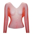 thumbnail image 4 of JIAYUE Women's Swimwear Cover-Ups V Neck Mesh Rhinestone Long Sleeve Hollow Lightweight Cozy Solid Color Crop Sparkly Swimsuit Cover Up Top, 4 of 4