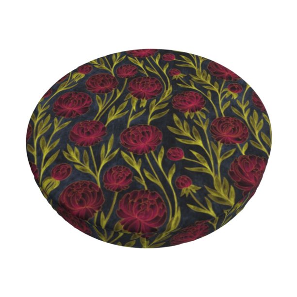 Disketp Burgundy Peony Flowers Funda Redonda para Taburete, Funda de Cojín para Silla de Bar Suave y Elástica-12 inch