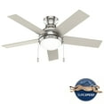 thumbnail image 4 of Hunter 44 inch Indoor Ceiling Fan with LED Light - Ceiling Fan with Pull Chain, For Bedroom, Living Room, or Kitchen, Low Profile Mount, No Remote, 5 Blades - Aren 51449, Brushed Nickel, 4 of 15