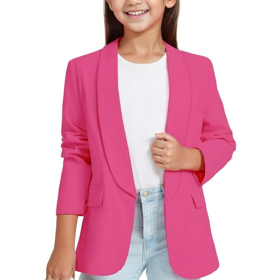 RTKFRFLM Girls Classic Blazer Jacket Trendy British Style Spring Fall Suit Coat Kids Casual Formal Outerwear Dress Top