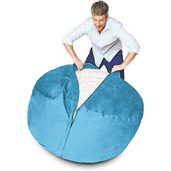 Lumaland Luxury Microsuede Outer Cover for Bean Bags Machine Washable 3-Foot Bean Bag Cover with Inlay in Light Blue Cover and Inlay ONLY
