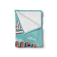 thumbnail image 2 of Hello Soft Flannel Fleece Throw Blanket, Vintage Style Summer Inspired Words Print on Blue Background Aircraft and Clouds, Cozy Plush for Indoor and Outdoor Use, 60" x 80", Multicolor, by Ambesonne, 2 of 5