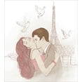 thumbnail image 3 of Kiss Duvet Cover Set, Romantic Man and Woman in Front of Eiffel Tower Flying White Birds Love Passion, Decorative 3 Piece Bedding Set with 2 Pillow Shams, King Size, Dried Rose Beige, by Ambesonne, 3 of 3