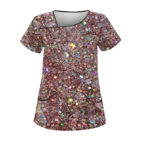 

BIZIZA Uniforms & Scrubs Clearance Printed Short Sleeve Uniform Plus Size V Neck with Two Pocket Women s Casual Tops Extra Small Pink 2XL