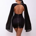 thumbnail image 3 of Backless Pearl Detail Pleated Split Sleeve Dress (L, Black), 3 of 3