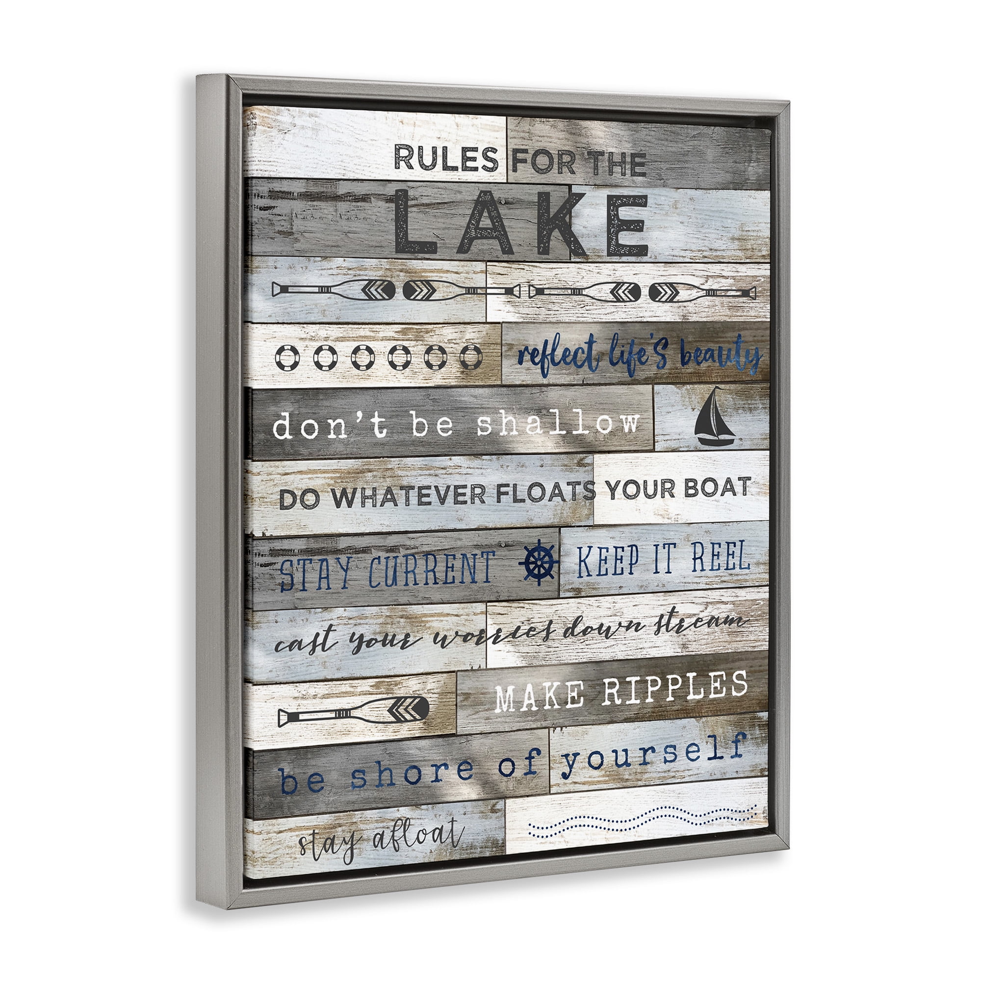 Stupell Industries Advice From the Lake List Inspirational Painting Gray Floater Framed Canvas Art Print Wall Art, 17 x 21