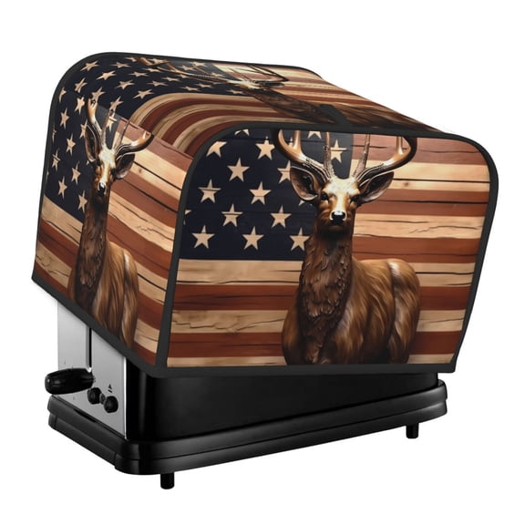 Fotbe Deer American Flag Vintage for Four Slice Toaster Cover, Fingerprint Protector, Super Soft Appliance Cover And Dust Cover,Bread Dust Cover & Fingerprint Protection