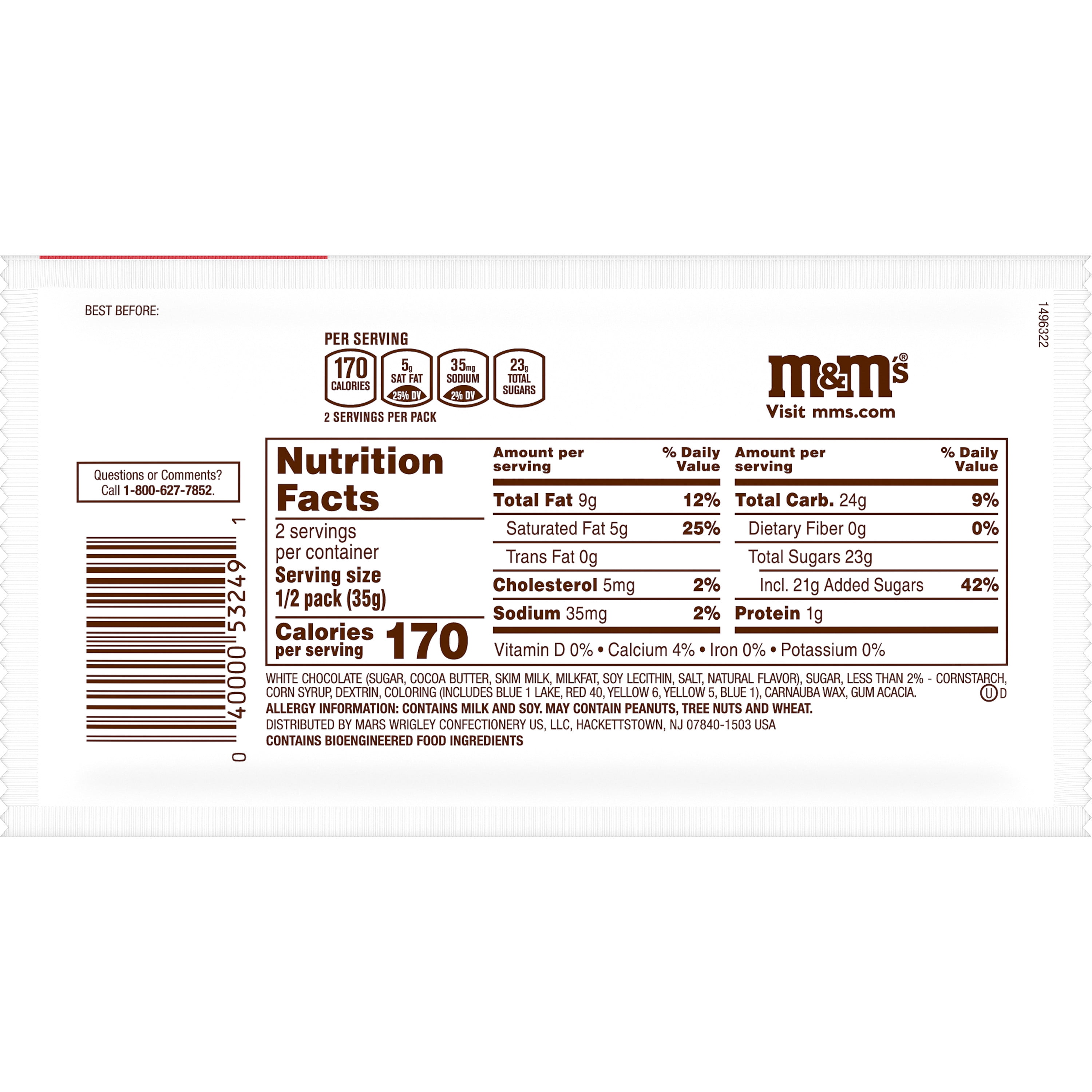 M&M's White Chocolate Candy, Share Size - 2.47 oz Bag