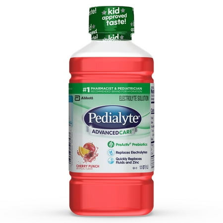 (4 pack) Pedialyte AdvancedCare Electrolyte Solution with PreActiv Prebiotics, Hydration Drink, Cherry Punch, 1