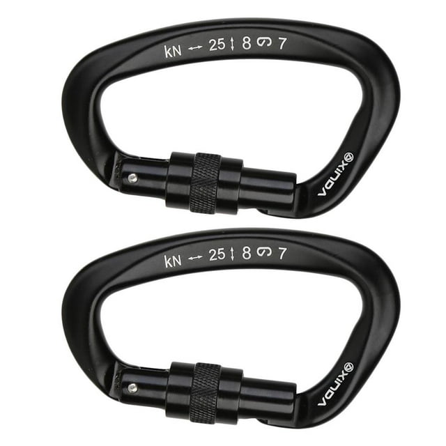 Paquete de 2 clips de mosquetón de bloqueo perfecl 25KN Negro