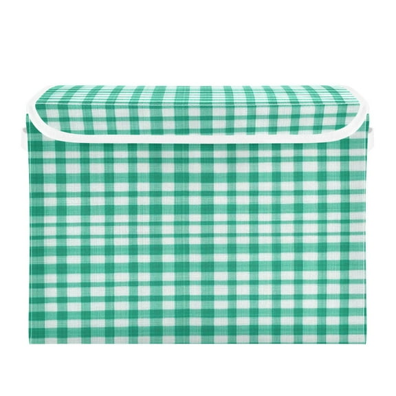 Green and White Squares Large Storage Bins with Linen Collapsible Lid Storage Box 16.7 x 12.6 x 11.8in