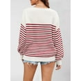 thumbnail image 3 of Women'S Striped Colorblock Knitted Sweater Long Sleeve Round Neck Fashion Oversized Sweater Red XL, 3 of 7