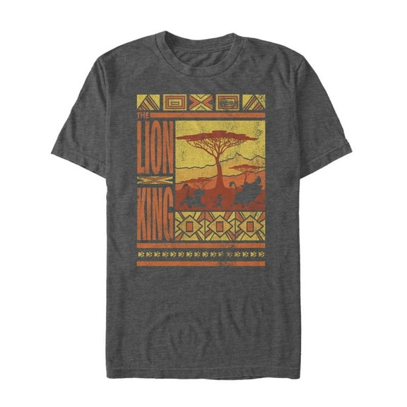 Men's Lion King Savannah Landscape Logo Graphic Tee Black X Large