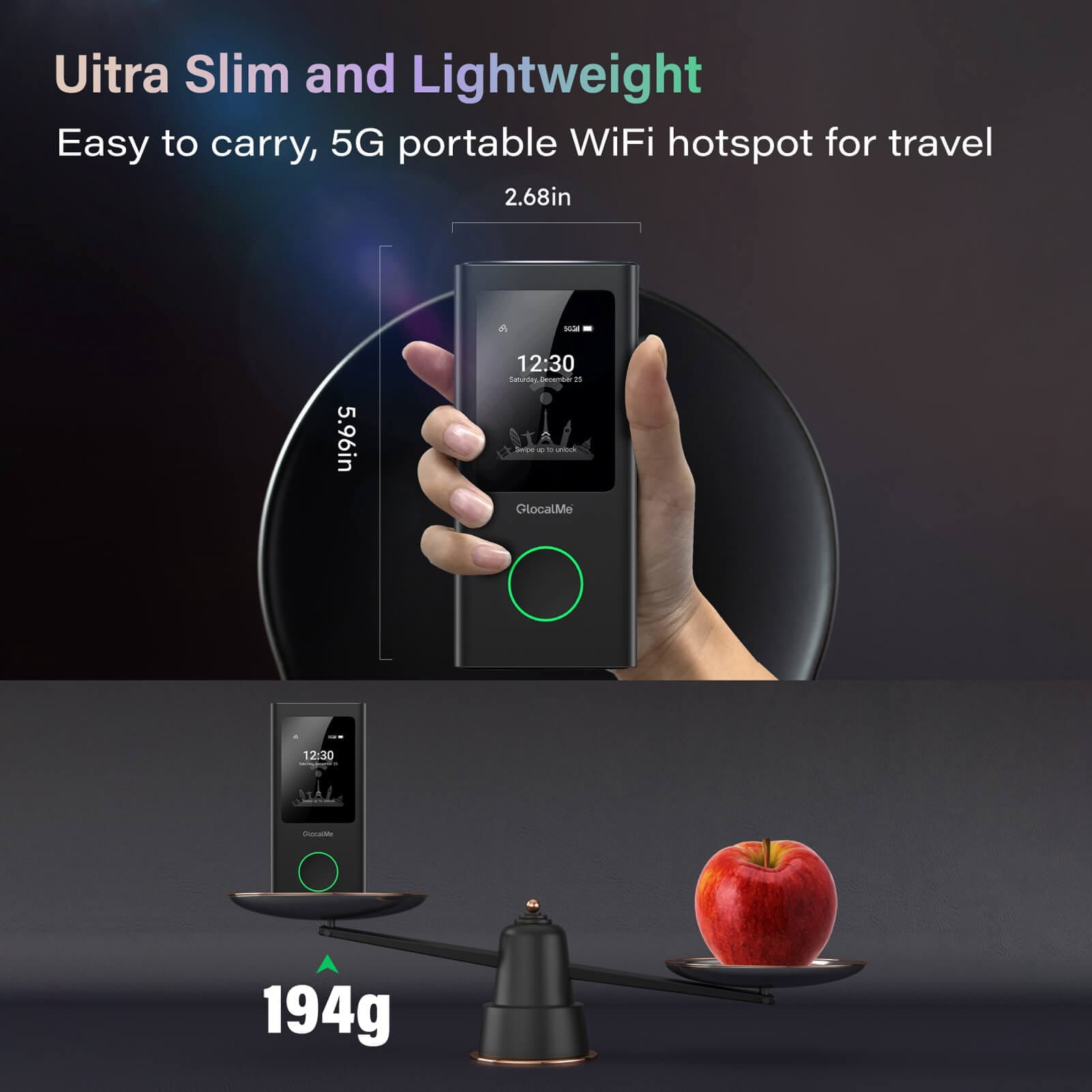 GlocalMe Numen Air 5G Portable Travel Wi-Fi Mobile Hotspot with Power Bank, WiFi Router with 150GB US Data Plan