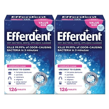 Efferdent Retainer & Denture Cleaner Tablets, Complete Clean, 252 Tablets, 2 pack of 126 Tablets