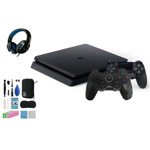 Pre-Owned Sony 2215B PlayStation 4 Slim 500GB Gaming Console Black, Headset 2 Controller With BOLT AXTION Cleaning Kit Bundle