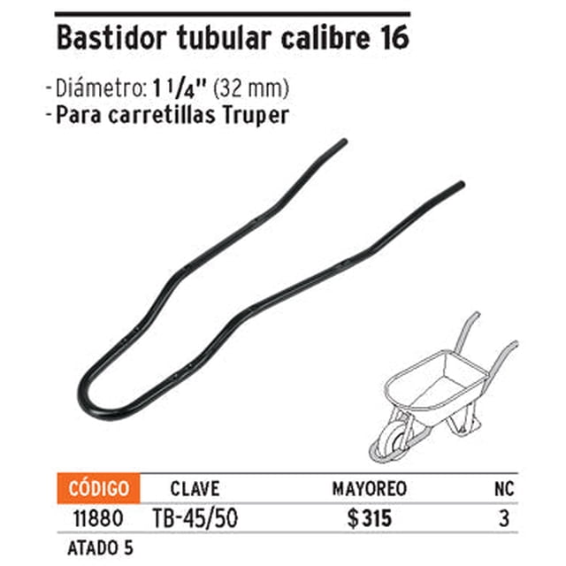 Bastidor tubular para carretilla CAT-45,50 Truper Bastidor tubular para carretilla CAT-45,50